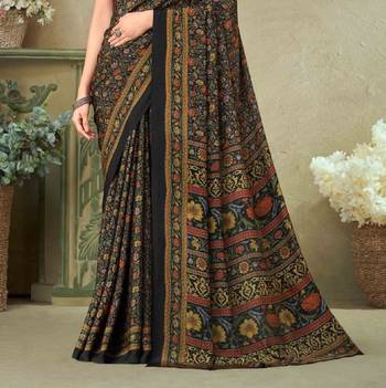 Black,Multi Batilk Crepe Silk Printed Saree,Sari Comes With Blouse 3