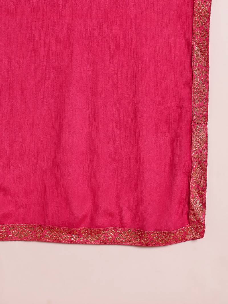 Pink woven design pure silk fancy straight trousers with dupatta