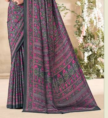 Grey,Pink Floral Crepe Silk Printed Saree With Blouse piece 3