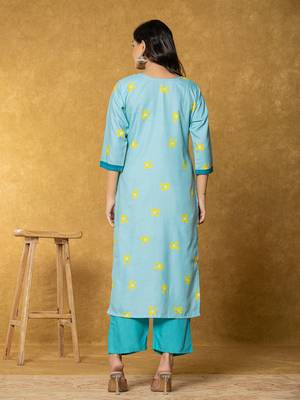  teal green linen kurta dupatta pant set 3
