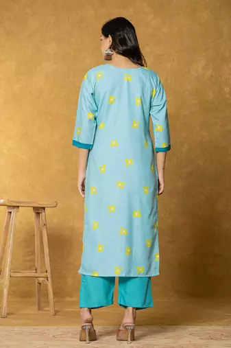  teal green linen kurta dupatta pant set