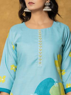  teal green linen kurta dupatta pant set 4