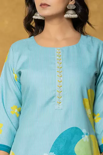  teal green linen kurta dupatta pant set