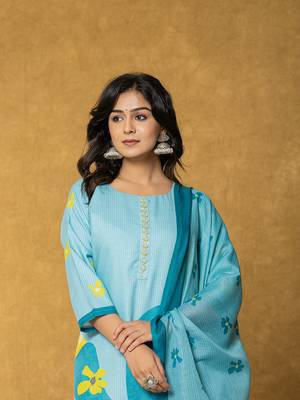  teal green linen kurta dupatta pant set 5