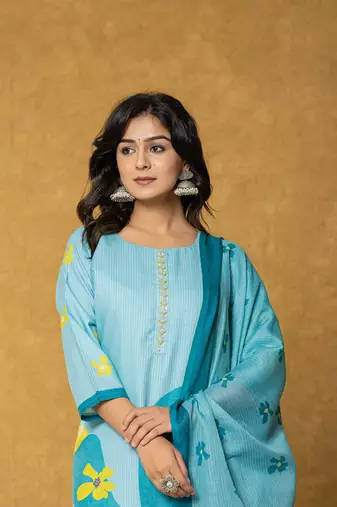  teal green linen kurta dupatta pant set