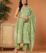  green cotton strappy kurta dupatta set