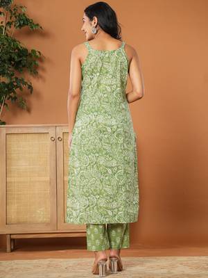  green cotton strappy kurta dupatta set 3