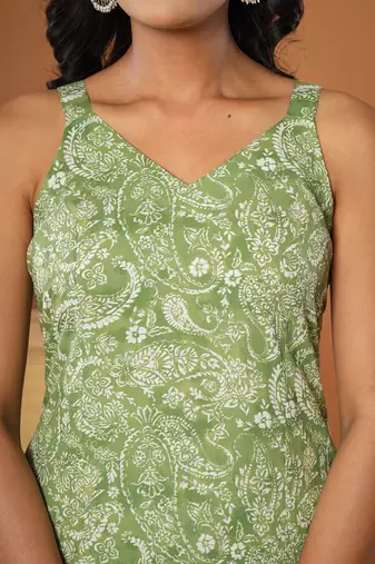  green cotton strappy kurta dupatta set