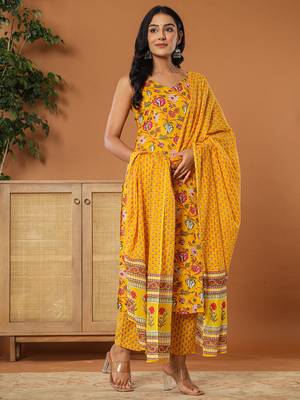  mustard cotton sleeveless kurta dupatta set 2
