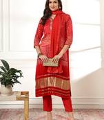  red gajji silk zari work kurta dupatta pant set