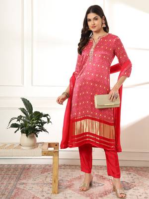  pink gajji silk zari work kurta dupatta pant set 1