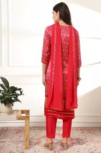 pink gajji silk zari work kurta dupatta pant set