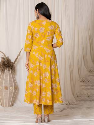  mustard cotton dori embroidery anarkali kurta dupatta set 3