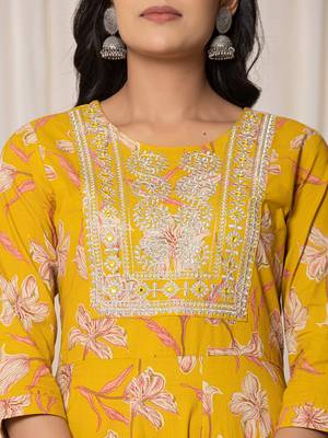  mustard cotton dori embroidery anarkali kurta dupatta set 4