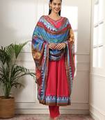  pink anarkali silk blend kurta set with pant and dupatta with cotton lining