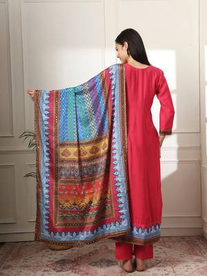  pink anarkali silk blend kurta set with pant and dupatta with cotton lining 3