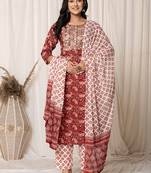  maroon paisley pure cotton straight kurta and trouser with dupatta
