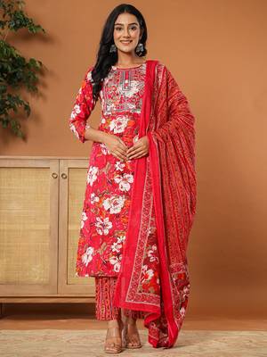  cotton pink embroidered kurta dupatta set 1