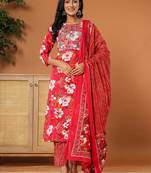  cotton pink embroidered kurta dupatta set