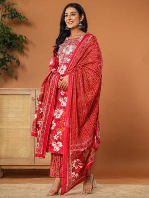  cotton pink embroidered kurta dupatta set 2