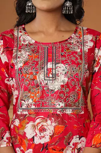  cotton pink embroidered kurta dupatta set