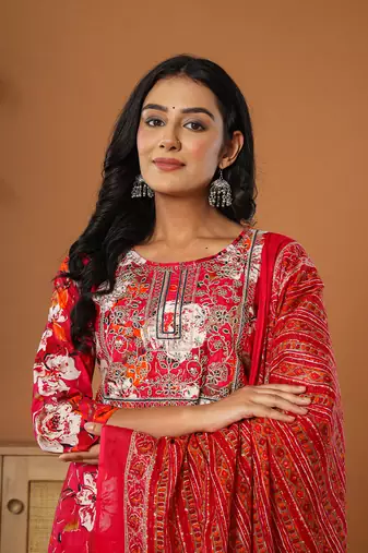  cotton pink embroidered kurta dupatta set