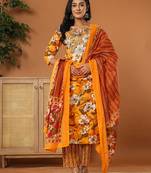  cotton mustard embroidered kurta dupatta set