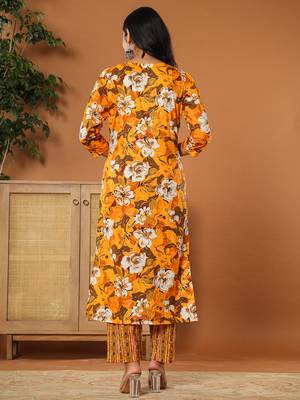  cotton mustard embroidered kurta dupatta set 3