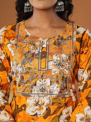  cotton mustard embroidered kurta dupatta set 4
