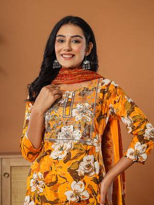 cotton mustard embroidered kurta dupatta set 5