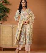  cotton yellow kurta dupatta set