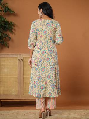  cotton yellow kurta dupatta set 3