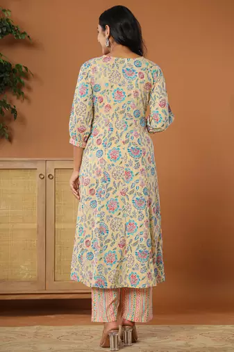  cotton yellow kurta dupatta set