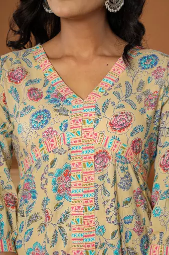  cotton yellow kurta dupatta set