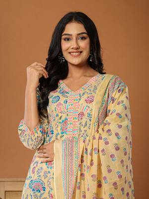  cotton yellow kurta dupatta set 5