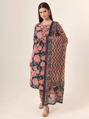 blue pure cotton straight kurta pants dupatta set 2