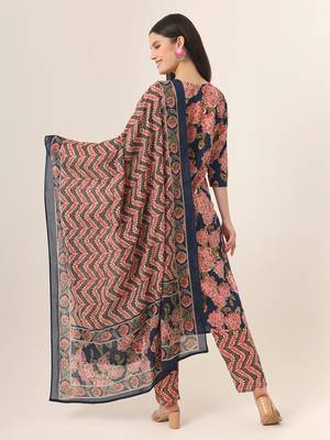  blue pure cotton straight kurta pants dupatta set 3