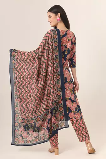  blue pure cotton straight kurta pants dupatta set