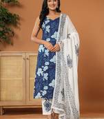  cotton strappy block print kurta dupatta set