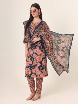  blue pure cotton straight kurta pants dupatta set 5