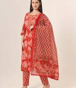  red pure cotton straight kurta pants dupatta set