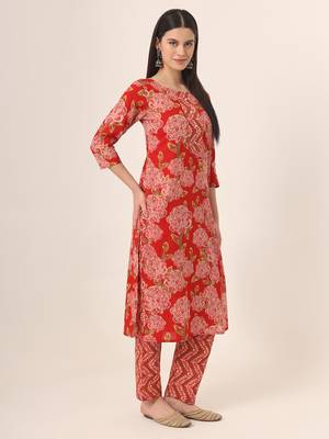  red pure cotton straight kurta pants dupatta set 2