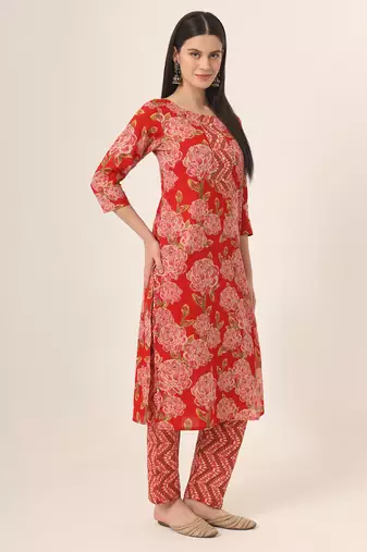  red pure cotton straight kurta pants dupatta set