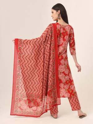  red pure cotton straight kurta pants dupatta set 3