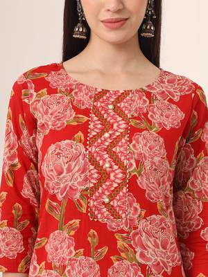  red pure cotton straight kurta pants dupatta set 4