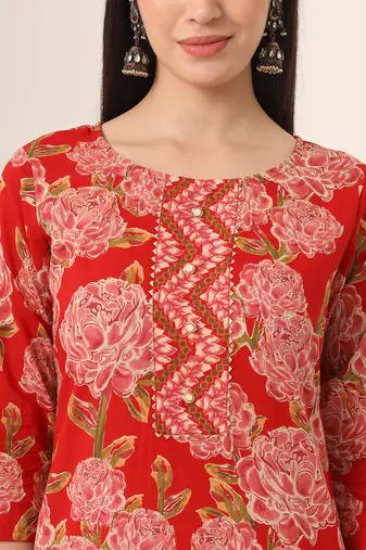  red pure cotton straight kurta pants dupatta set