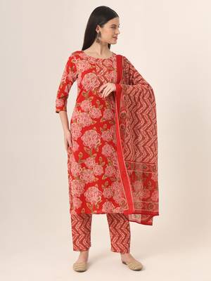  red pure cotton straight kurta pants dupatta set 5