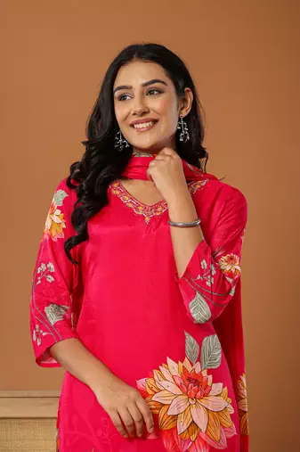  muslin pink kurta dupatta pant set