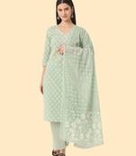 cotton green kurta dupatta pant set