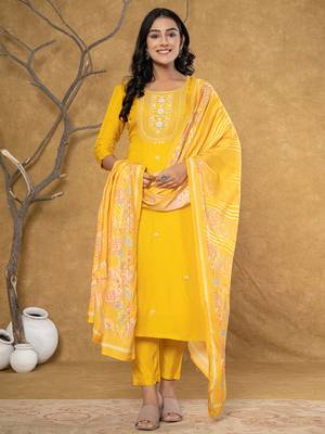  mustard silk beads and stones,sequins work kurta dupatta set 1